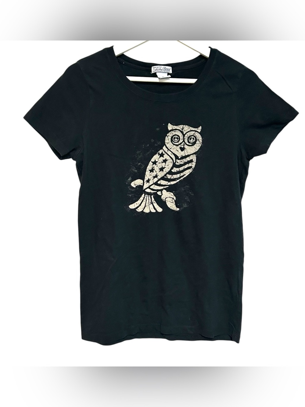 Y2K Lucky brand M cotton tee shirt short sleeve owl graphic peace vintage indie